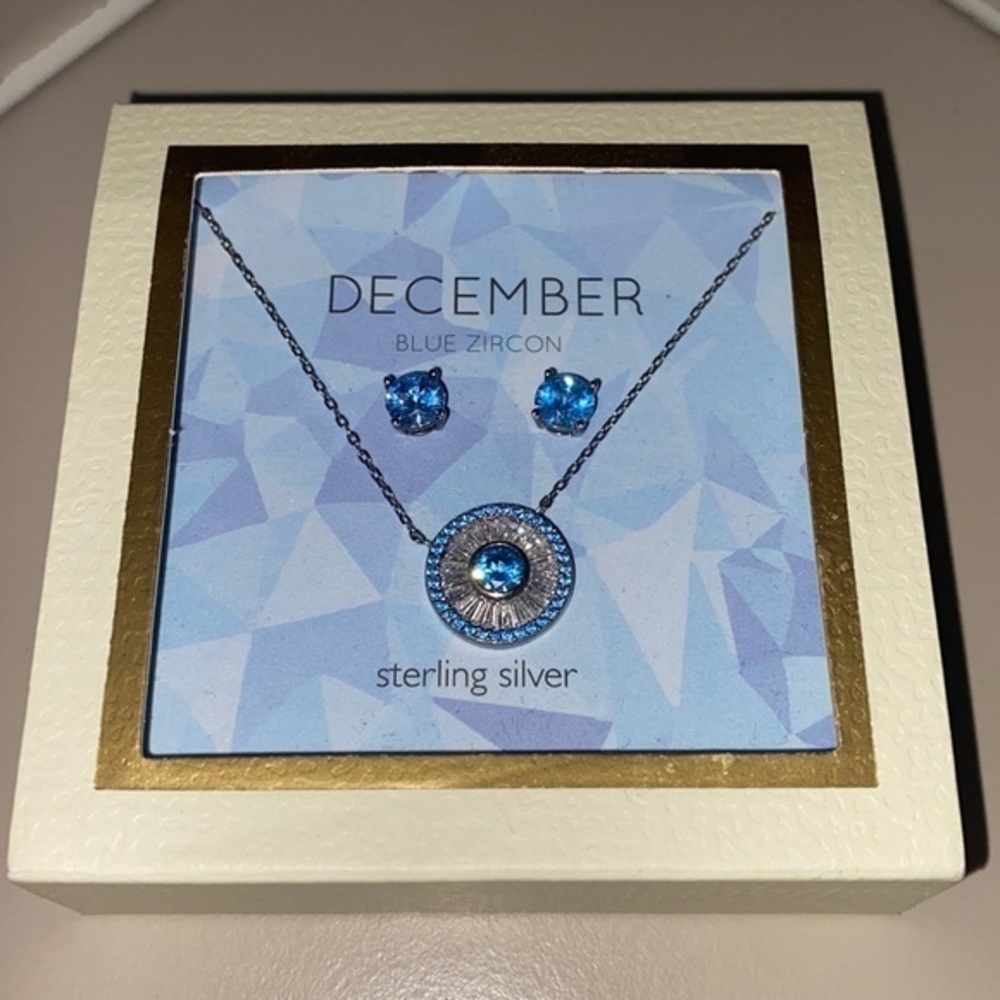 Diamonique December Birthstone Necklace & Studs Boxed Set